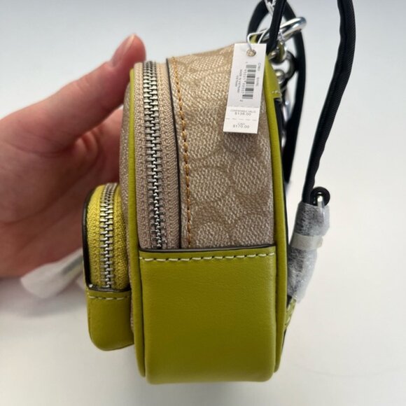 NWT Coach C7803 Mini Court Backpack Large Bag Charm In Signature Lt Khaki Lime - Picture 2 of 4